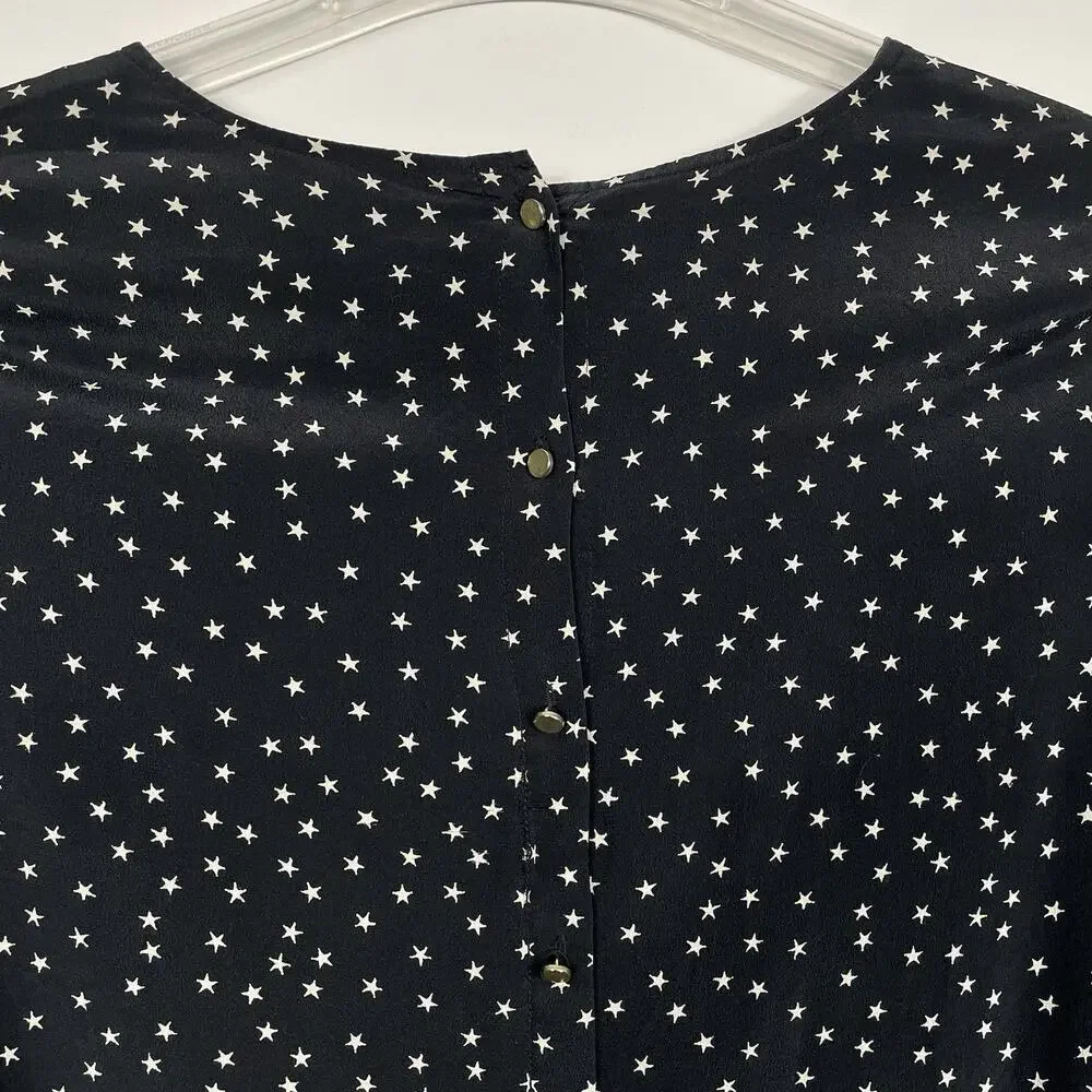 Madewell 100% Silk Swing Dress Size XS Black Star Print Holiday Party Career - Picture 8 of 12